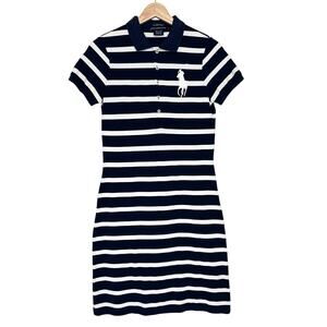 Polo Ralph Lauren The Skinny Polo Striped Dress Big Pony Navy White M